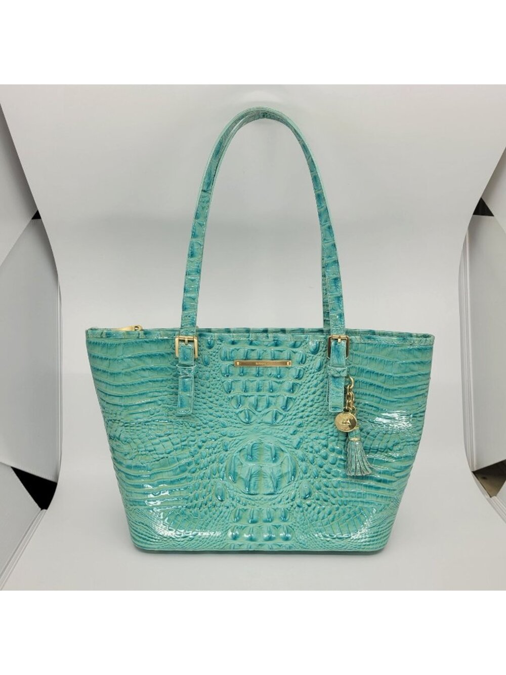 Brahmin Medium Asher Tote Croc Embossed Turquoise Aqua Melbourne Leather